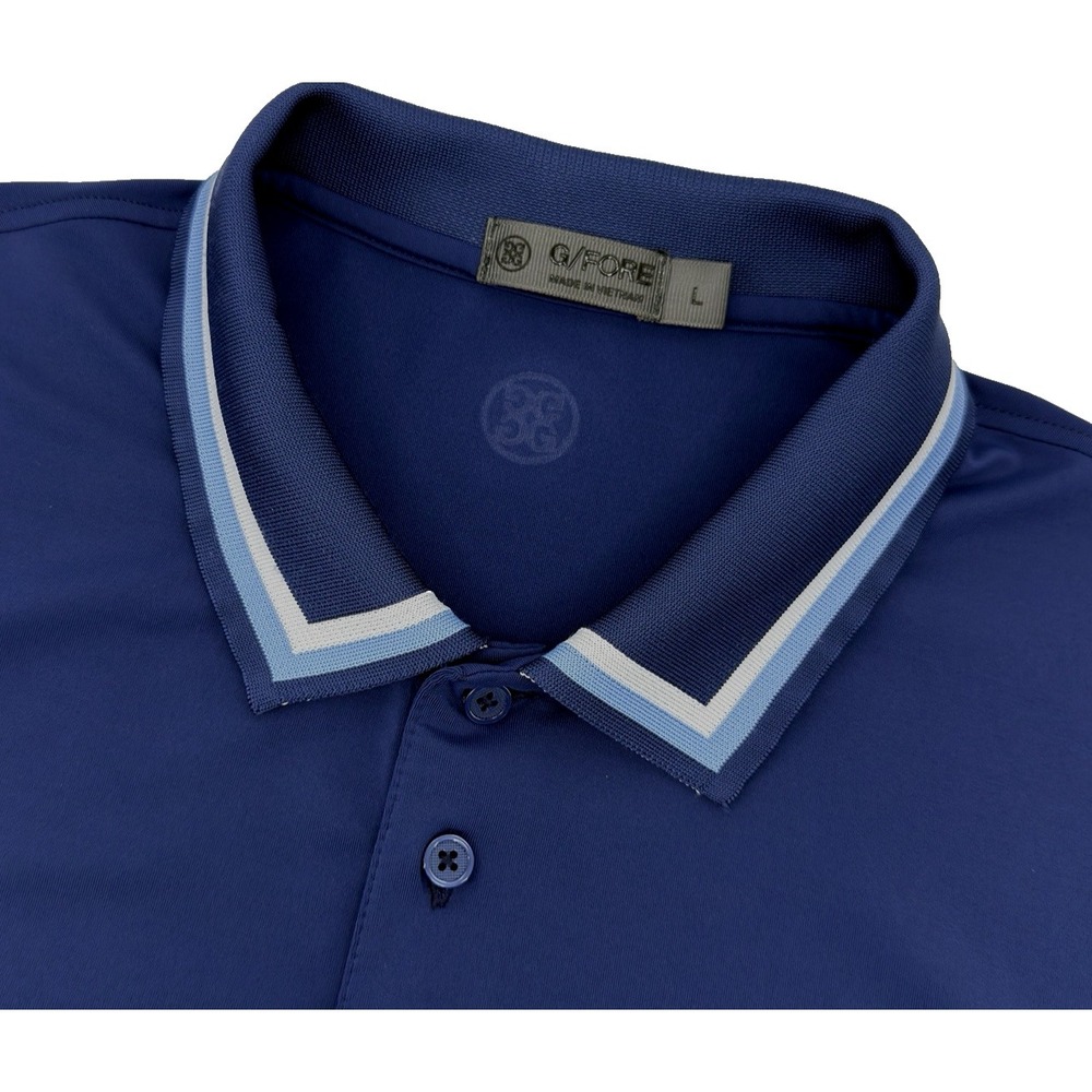 G/FORE Golf Polo Men's Large Blue Stretch Performance Tipped Collar Shirt